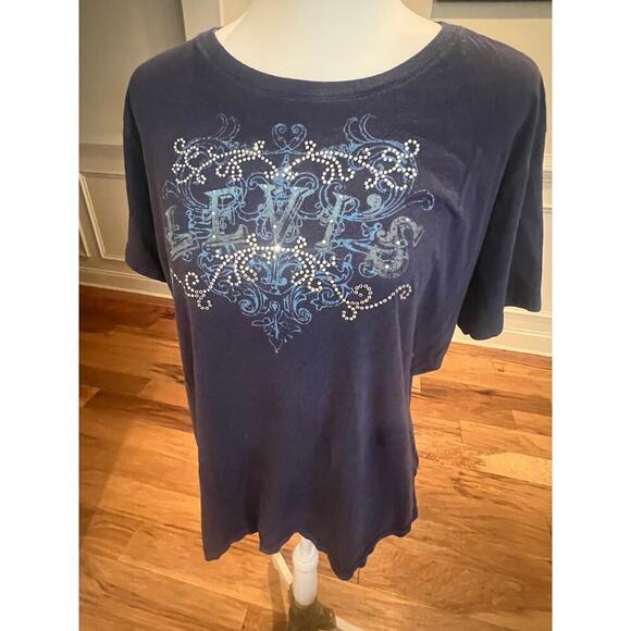 LEVIS RED TAB BLUE SPARKLY LOGO TEE WOMENS PLUS SIZE 1X - Picture 5 of 5